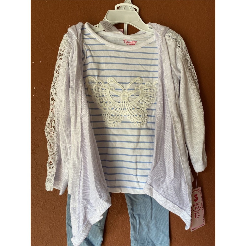 Nannette Girls 3 Piece Outfit Butterfly Sweater Short Sleeve Top & Leggings 3T